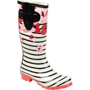 Journee Collection Black and Red Floral Striped Rain Boots